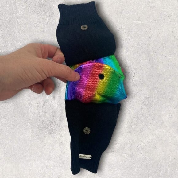 NWT Nordstrom Bari Lynn Kids Metallic Stripe Convertible Mittens Black Rainbow - Picture 3 of 6